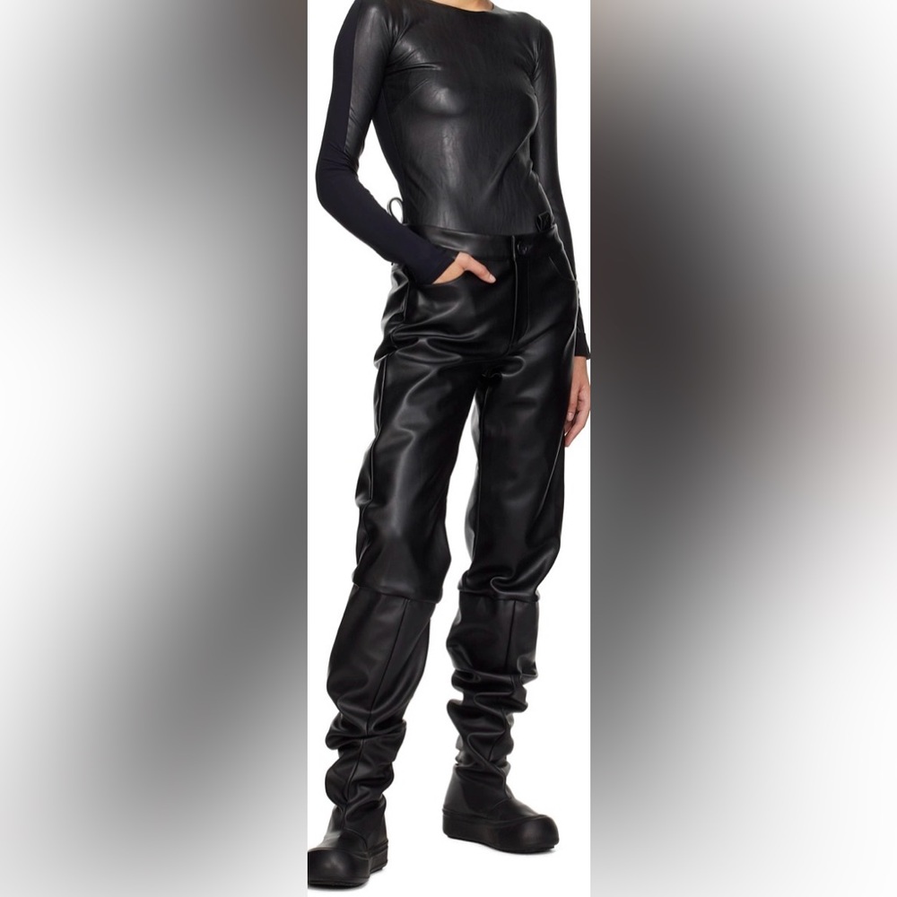 High-Rise Black Faux Leather Wide-Leg Pants